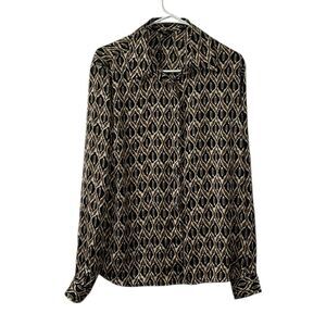Milano Black & Brown Printed Long sleeve Button Down Shirt(Size Large)
